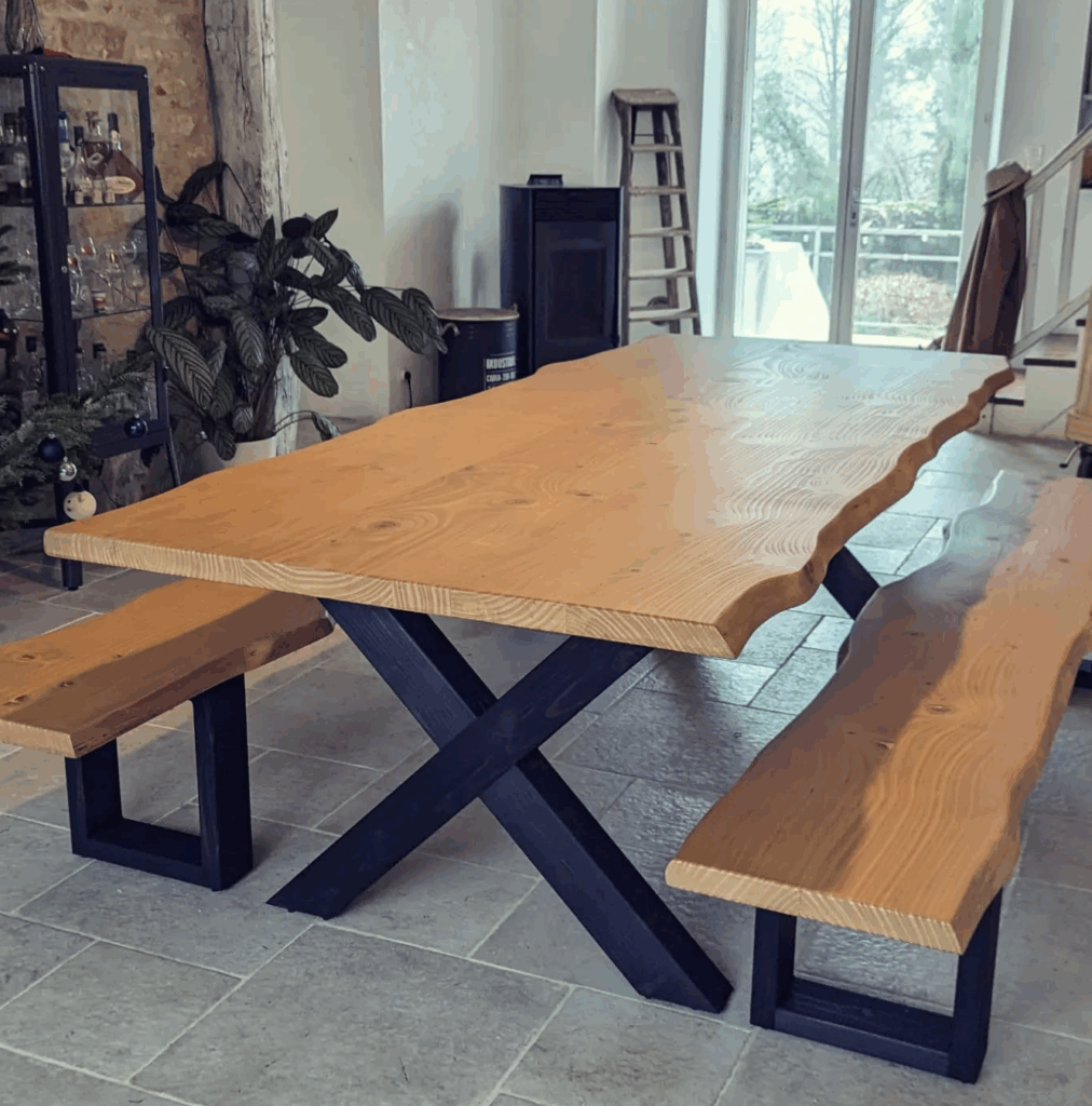 création d'une table à manger avec des bancs